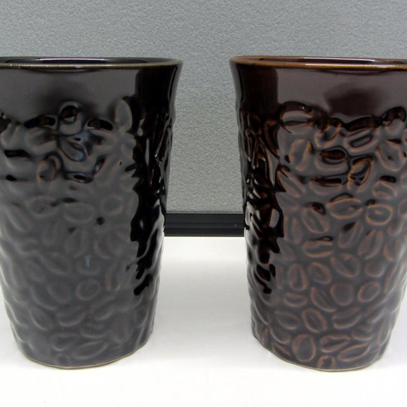Pair of 12 oz Kahlua Coffee Cups Mugs Brown Embossed/Raised Coffee Bean Design. - Picture 2 of 7